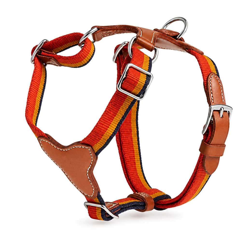 Leather Harness Leash Set - Orange