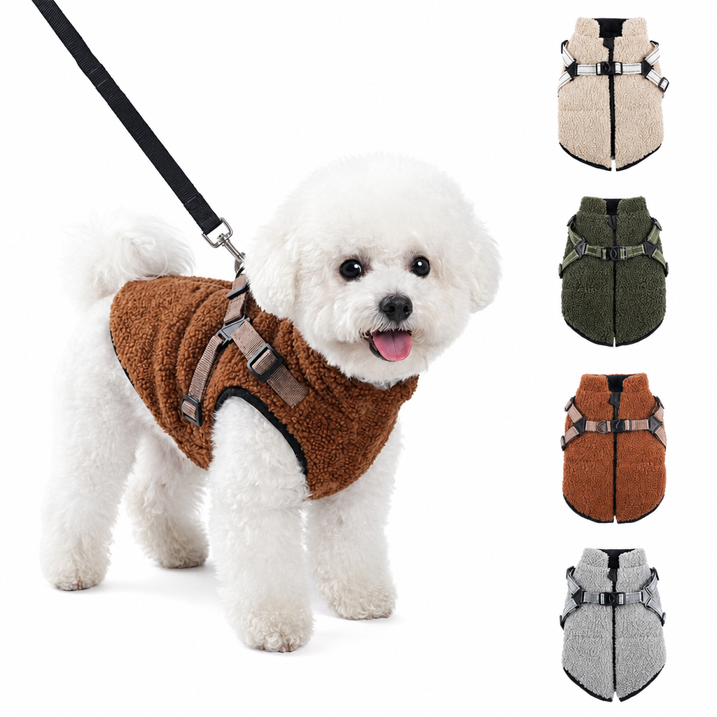 Fleece Lined Dog Vest Harness Warm Coat