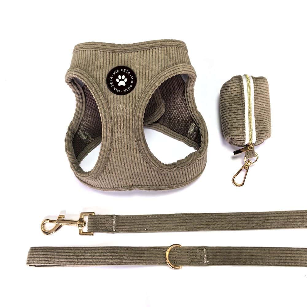Olive Corduroy Dog Harness Set
