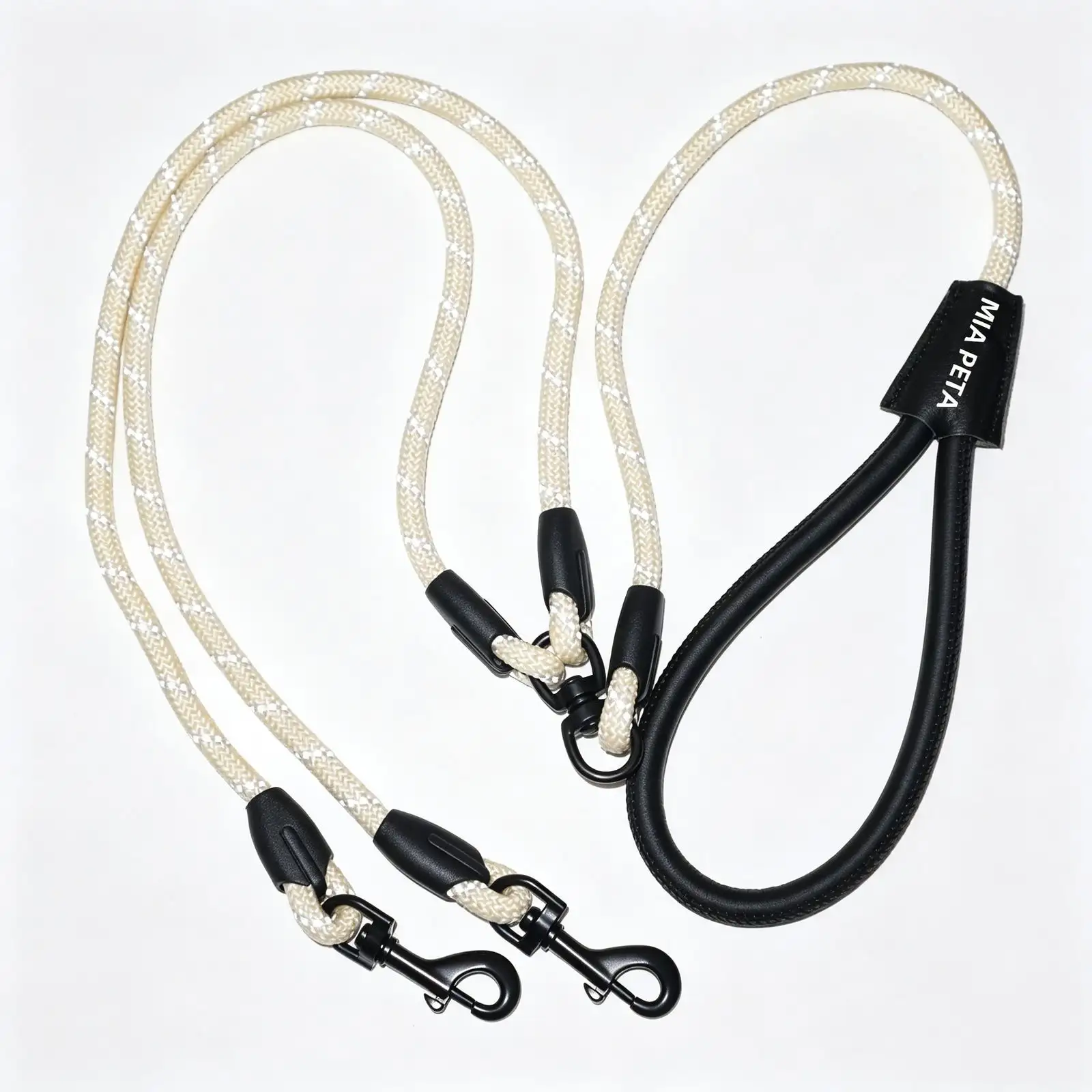 Beige Double Hook Dog Leash